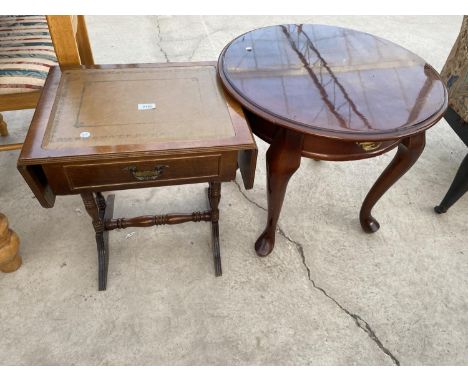 A MODERN SOFA TYPE TABLE AND ROUND TABLE 