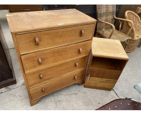 A MID 20TH CENTURY LIGHT OAK CHEST OF FOUR DRAWERS AND ART DECO BEDSIDE LOCKER 