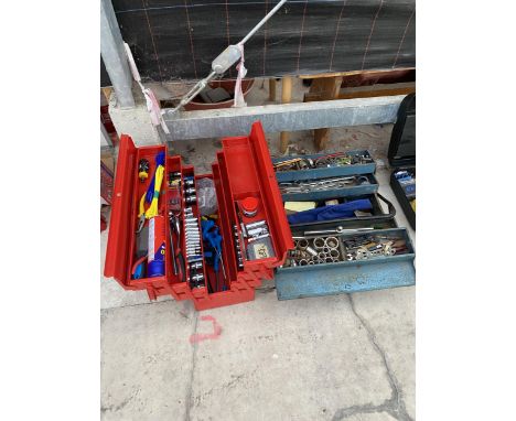 TWO TOOL BOXES WITH A LARGE QUANTITY OF TOOLS TO INCLUDE SOCKET SETS, ALAN KEYS AND SPANNERS ETC 