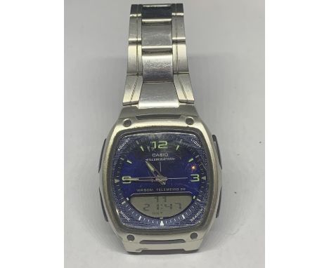 A CASIO ILLUMINATOR DIGITAL AND CHRONOGRAPH WRISTWATCH SEEN WORKING BUT NO WARRANTY 