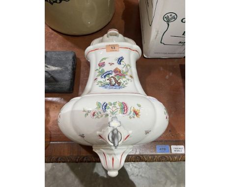 A ceramic wall cistern with cover (small chip) 18' high