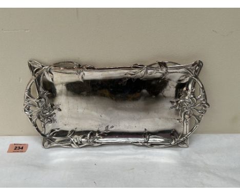 A Christofle Gallia Art-Nouveau plated card tray of foliate pierced rectilinear form. Number to underside 4258. 14' wide