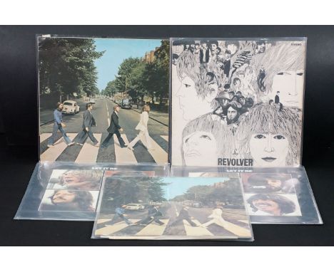 Vinyl - 5 The Beatles stereo pressing LPs to include Revolver (yellow Parlophone), Abbey Rd x 2, Let It Be x 2 (1 red apple, 