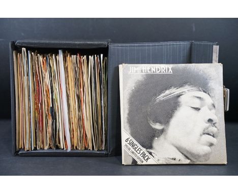 Vinyl - Over 65 Rock / Pop 7” singles and one set to include: Jimi Hendrix – 6 Singles Pack (Polydor – 260 8001 UK 1980 6 sin