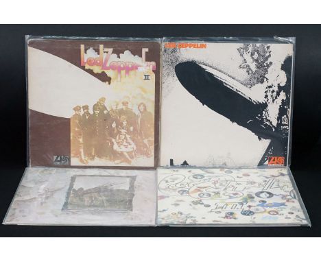 Vinyl - 4 original pressing Led Zeppelin LPs (plum labels) to include Self Titled (grey strip to bottom of sleeve), II (Lemon