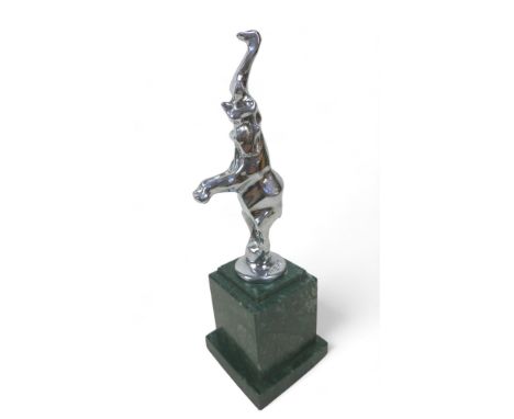 A Bugatti car mascot in the form of an elephant standing on hind legs, marked RB-17 on a green marble base, 9 by 9 by 29cm hi