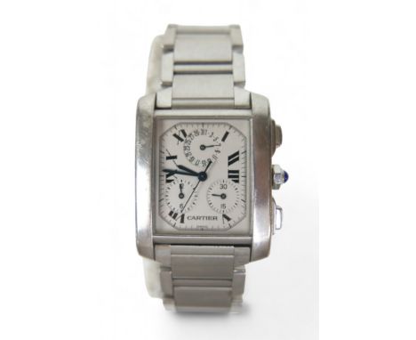 A Cartier Tank Francaise Chronoflex, rectangular dial, 20 by 25mm, serial number BB28939, with stainless steel case, cabochon