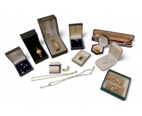 A 925 silver and pale blue topaz necklace and earring set, (birthstone for November), plus a quantity of assorted modern jewe