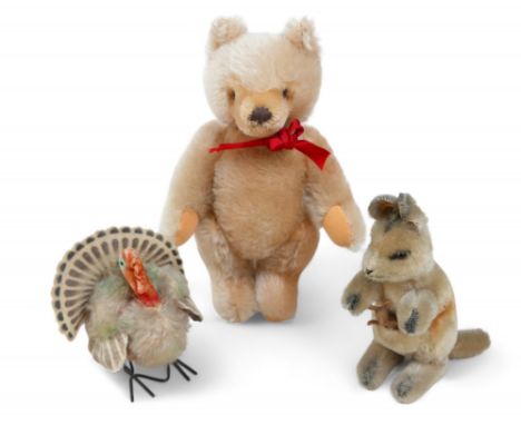 A group of vintage Steiff teddies, including a Linda Kangaroo with Baby Joey 1960s Mohair Plush, with ID button to ear, 15.5c