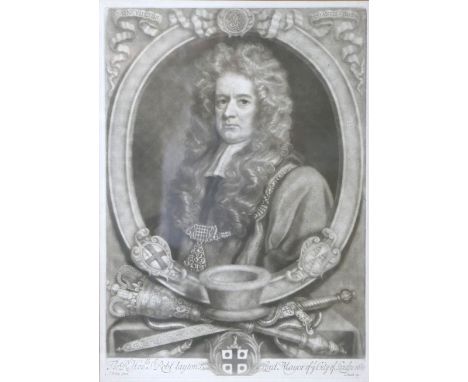 A mezzotint portrait of Robert Clayton, Lord Mayor of London, after John Riley, engraved by John Smith (1652-1742), framed 62