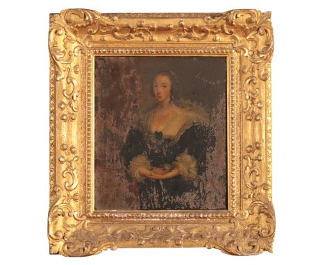 FOLLOWER OF SIR ANTHONY VAN DYCK  A portrait of Queen Henrietta Maria,the wife of Charles I, standing three-quarter length in