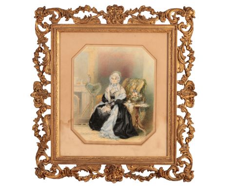 ENGLISH SCHOOL, circa 1832 A portrait of Elizabeth Medlycottaged 60 in an interior, indistinctly signed, and the reverse insc