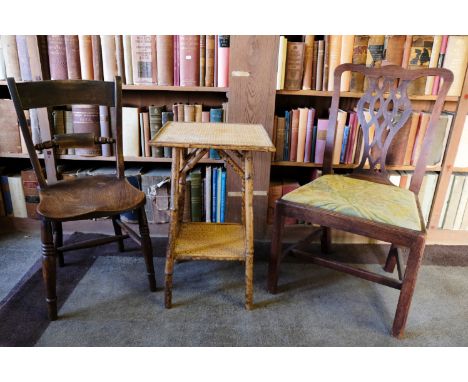 A LATE VICTORIAN BAMBOO OCCASIONAL TABLEwith an undertier, 41cm wide; a George III mahogany single chair of Chippendale desig