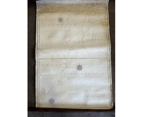 A MANUSCRIPT MAP&nbsp;tracking the journey of “HMB Penguin by H. Leslie, Lieutenant and Commander” including United Kingdom, 