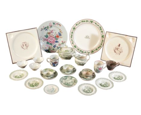 TWO SIMILAR SQUARE CREAMWARE DISHESwith dished centres, decorated in brown on a cream ground with the armorials of Carter imp