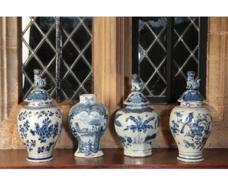 A DUTCH DELFT BLUE AND WHITE VASE17th/18th century, of faceted baluster form decorated in the Ming style with figures in a la