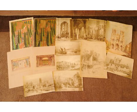 *CICELY GLYN DE BEERS (NEE MEDLYCOTT) (1892-1973) A FOLIO OF VARIOUS UNFRAMED WORKSincluding landscape studies and set design