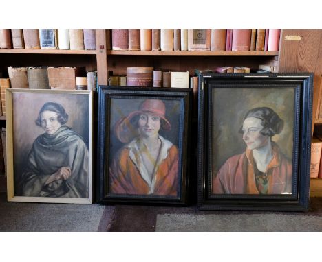 *CICELY GLYN DE BEER (NEE MEDLYCOTT) A portrait of a lady wearing a red hatpresumably a self portrait, watercolour and bodyco