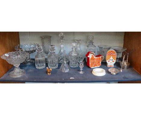 Assorted glassware including decanters, Carltonware etc (one shelf)