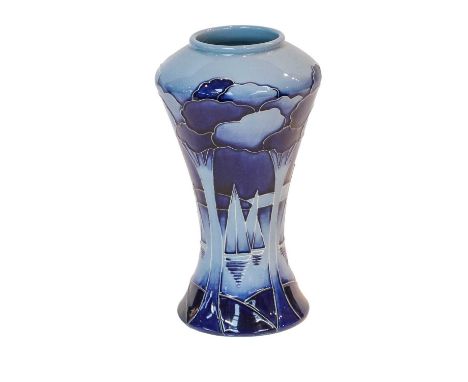 Modern Moorcroft pottery: a blue ground vase by Paul Hillditch decorated with Boats at Midnight, 16.5cm highCondition report: