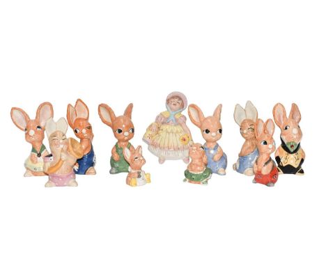 Ten Pendelfin prototype figures made by Carltonware; together with a Pendelfin nursey rhyme wall plaque (one tray)