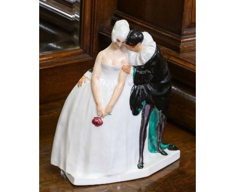 Leon Leyritz (French, 1888-1976): A Porcelain Group, modelled as Harlequin and Columbine, signed L.LEYRITZ and blue painted e