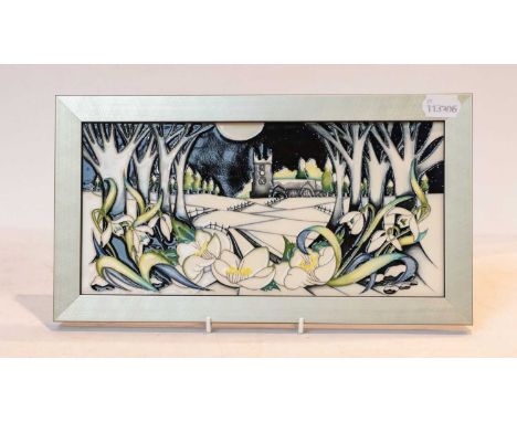 Modern Moorcroft pottery: a plaque in the Sandringham At Christmas pattern, 35cm by 19.5cm including frameCondition report: G