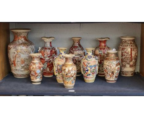 A collection of 20th century Japanese Kutani and satsuma vases (one shelf)