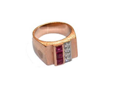 A diamond and synthetic ruby ring, unmarked, finger size I1/2Condition report: Gross weight 9.8 grams.