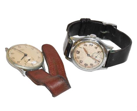 A military ATP wristwatch, circa 1940s, screw back engraved "ATP" with broad arrow, signed Bravingtons together with a chrome