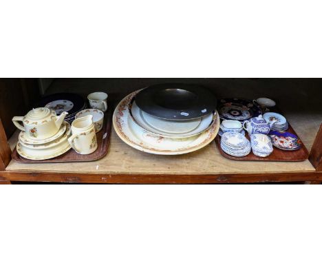 An 18th century London pewter dish, touch marks, together with assorted ceramics including a Royal Doulton Bunnykins tea set,