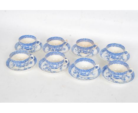 A 19th century blue and white part tea service / trios. Comprising cups, saucers and plates as seen in illustrations