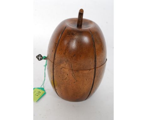 A Victorian antique style Fruitwood tea caddy in the shape of a melon, with hinged top and lined interior. 