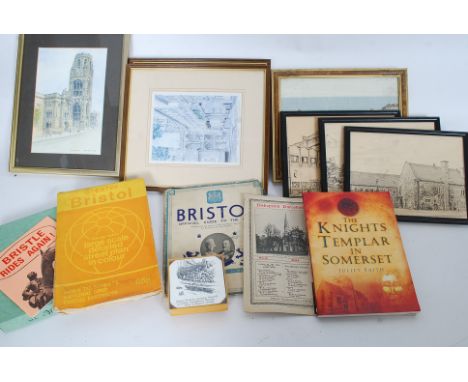 A collection of Bristol related items to include framed and glazed pictues, books, Bristol engraved lighter etc