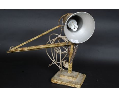 An Original 1940's Herbert Terry lamp retaining the original mottled paintwork in part. Square terraced base with pendant sha
