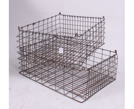 2 vintage mid 20th century Industrial galvanised metal bakers crates of grid form.