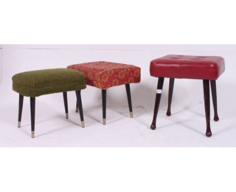 A collection of three vintage 1950's stools to include faux leather, tapestry and another H40 W37 D37cm