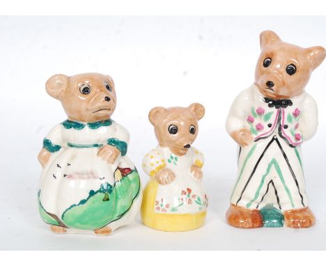 A Melbaware 3 piece ceramic cruet set - 3 three bears, mother, father, child  2 x pepper , 1 x salt