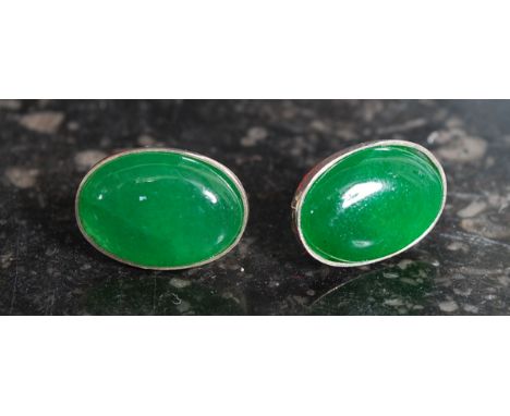 A pair of 925 silver / white metal and jade earrings