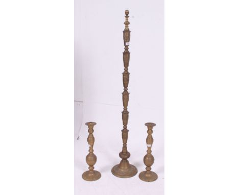 A vintage 1950's neo classical revival solid brass standard lamp together with a pair of matching table lamps. Currently unwi