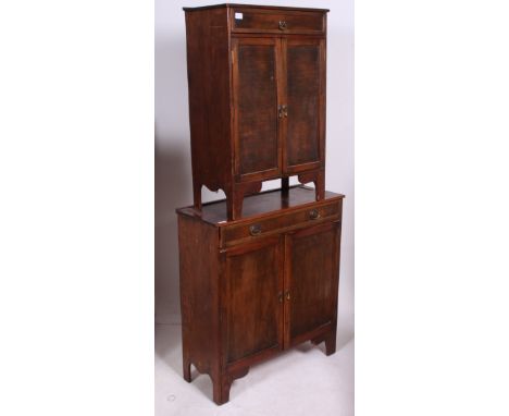 A vintage early 20th century oak Chiffonier dresser base having drawer over cupboard together with another similar. H=89 by W