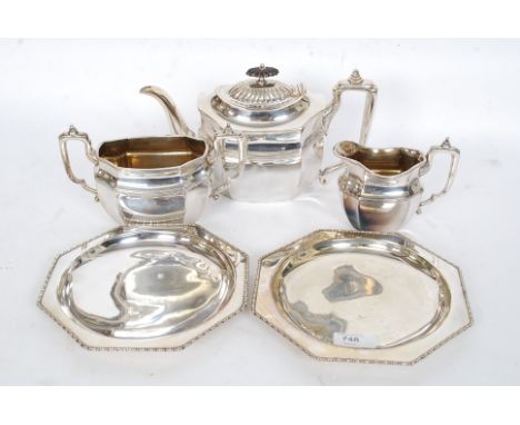 A Daniel & Arter silver plated EPBM tea service comprising teapot, sugar bowl and creamer together with 2 silver plated match