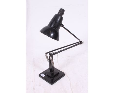 An early Herbert Terry & Sons anglepoise lamp with cast iron square step base with pendant shade and switch to rear H90cm