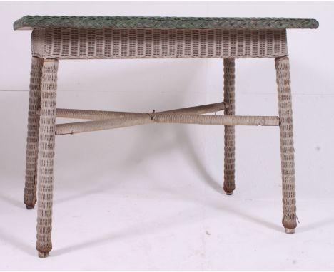 A vintage / retro large rare Lloyd Loom dining / garden table in green with gilt finish