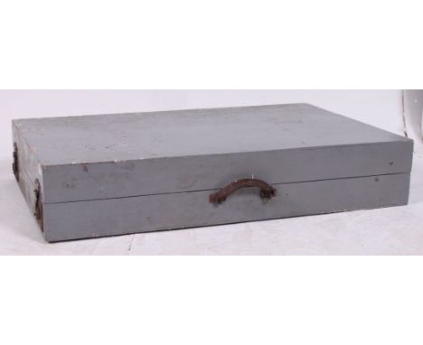 A vintage mid 20th century architects field draughtsman board complete in the original grey painted travel case H17 W92 D58cm