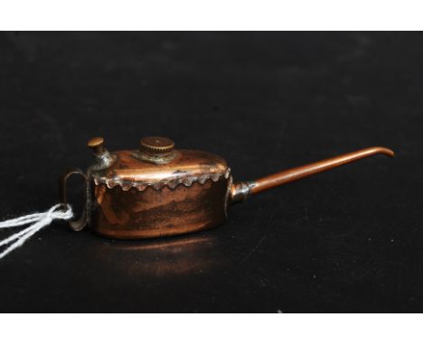 A fabulous rare and original miniature Meccano modeler`s copper oil can marked to side with letter `K` and stamped to undersi