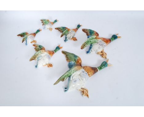 A collection of six Royal Dux Czechoslovakian made ceramic flying ducks (very similar to the famous Beswick made ones). Stamp