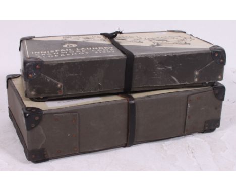 Two vintage laundry cases with original advertising notation for Innisfail Laundry Aldershot and Advance laundry H15 W59 D34c