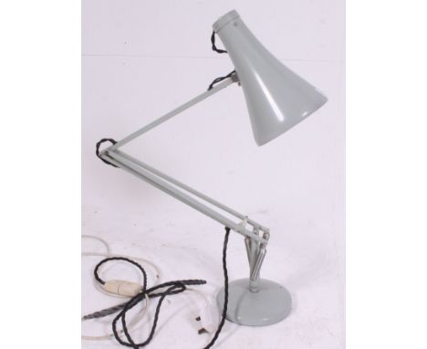 An excellent quality Herbert Terry anglepoise industrial desk lamp in original grey finish with terraced base, stem marked fo