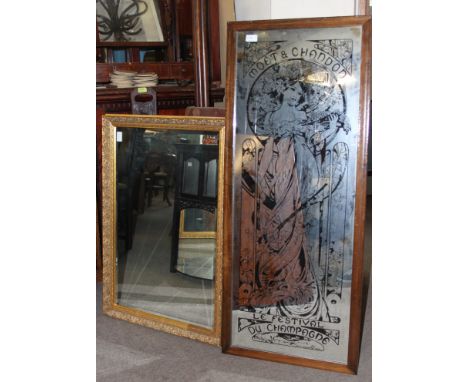 A vintage style Moet & Chandon mirror - pub advertising mirror in original frame together with another gilt framed mirror